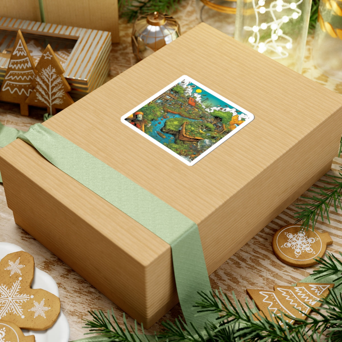 Whimsical Garden Stream Nature Gift Art Sticker
