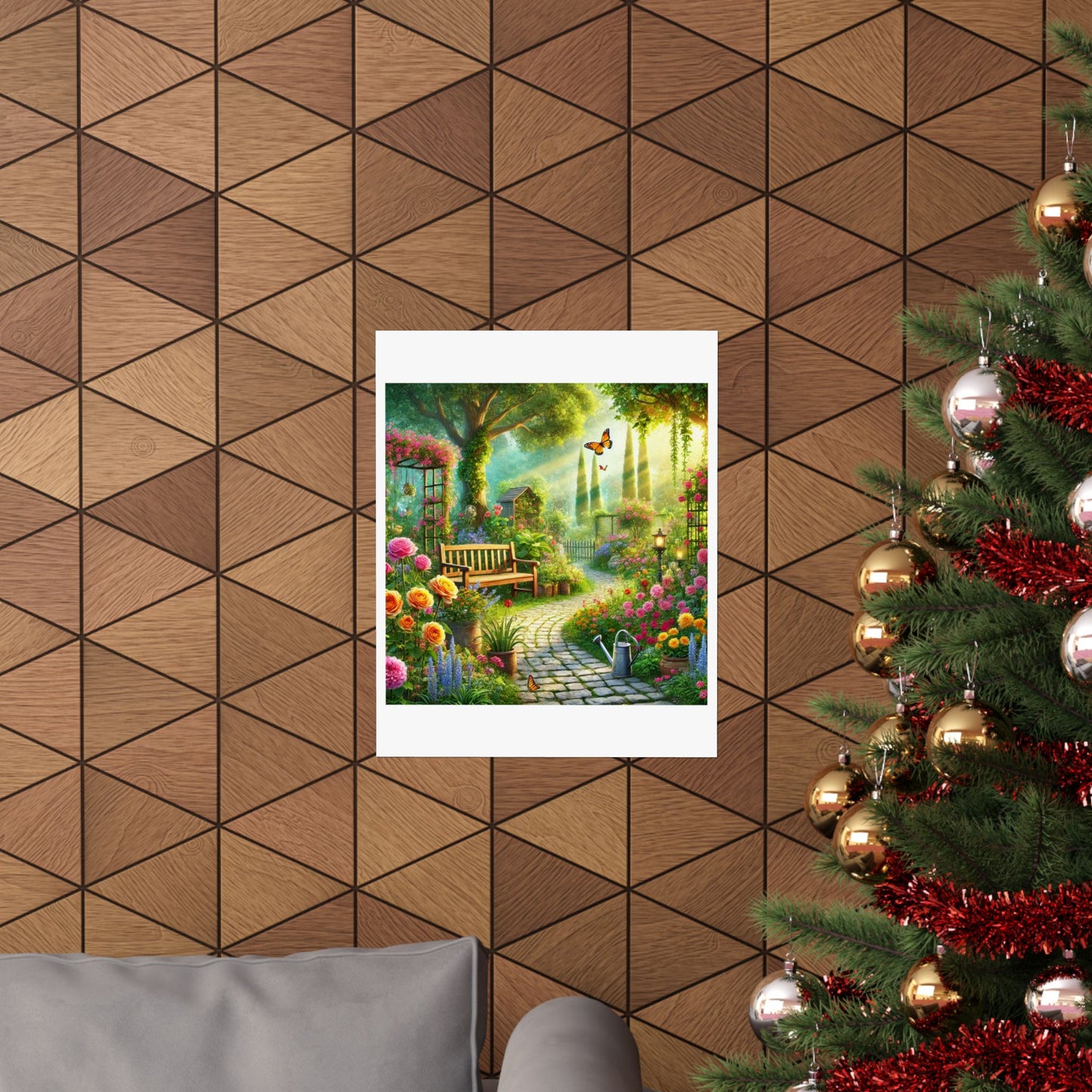 Sunlit Spring Flower Garden Bench Poster