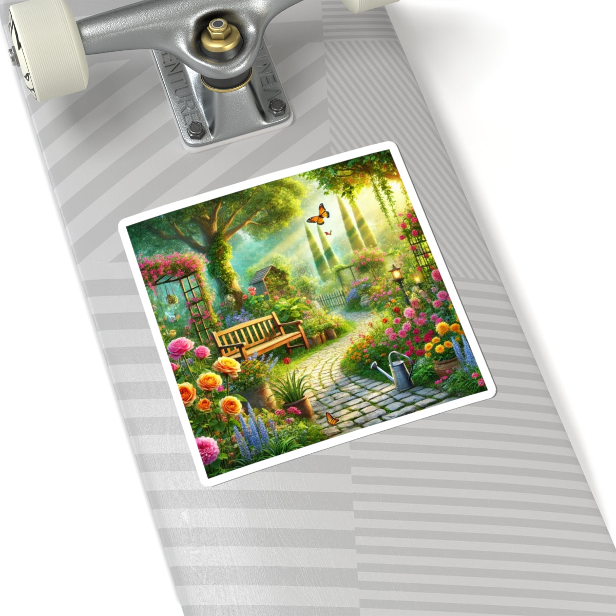 Sunlit Spring Flower Garden Bench Sticker