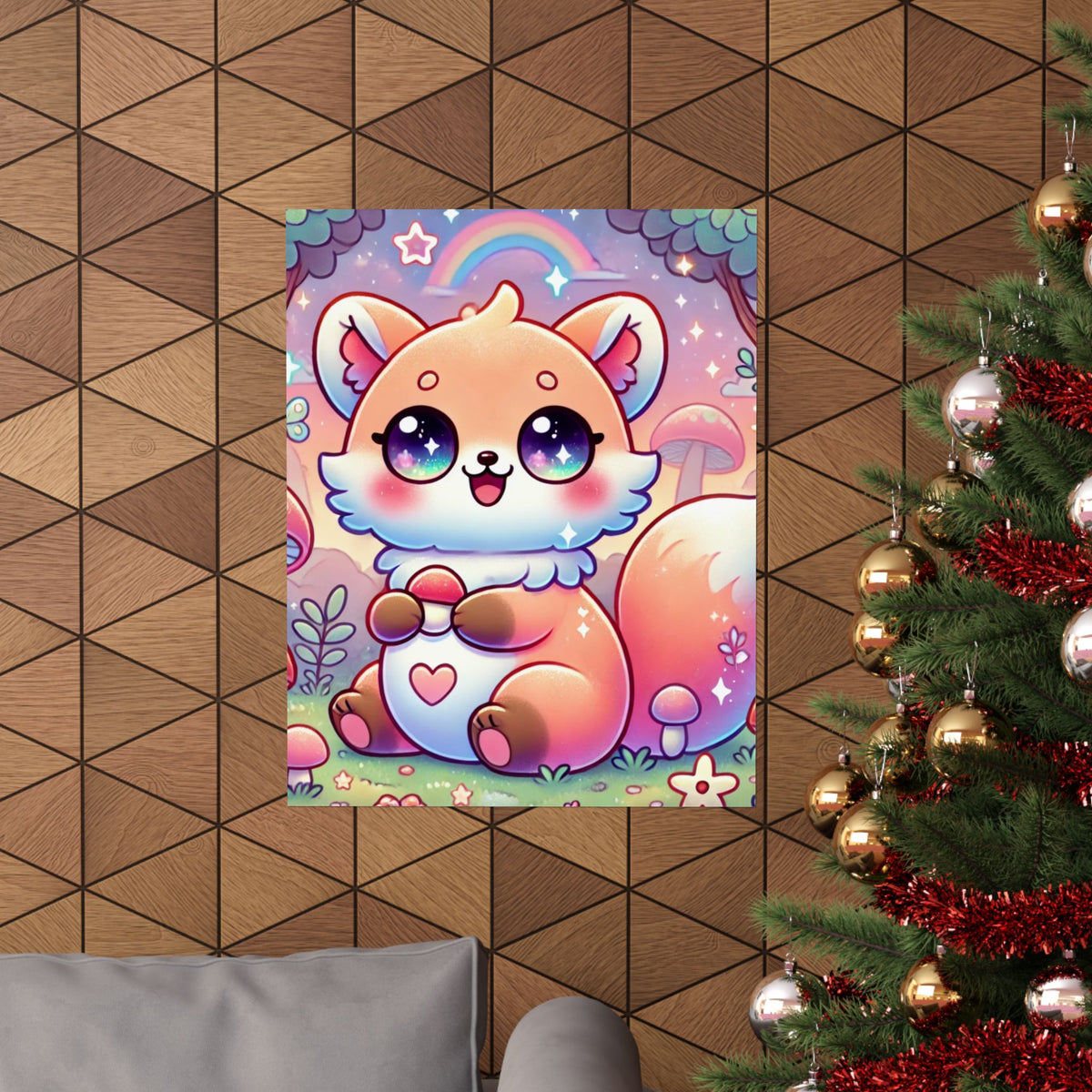 Pastel Woodland Fox Mushroom Kawaii Wall Art Poster