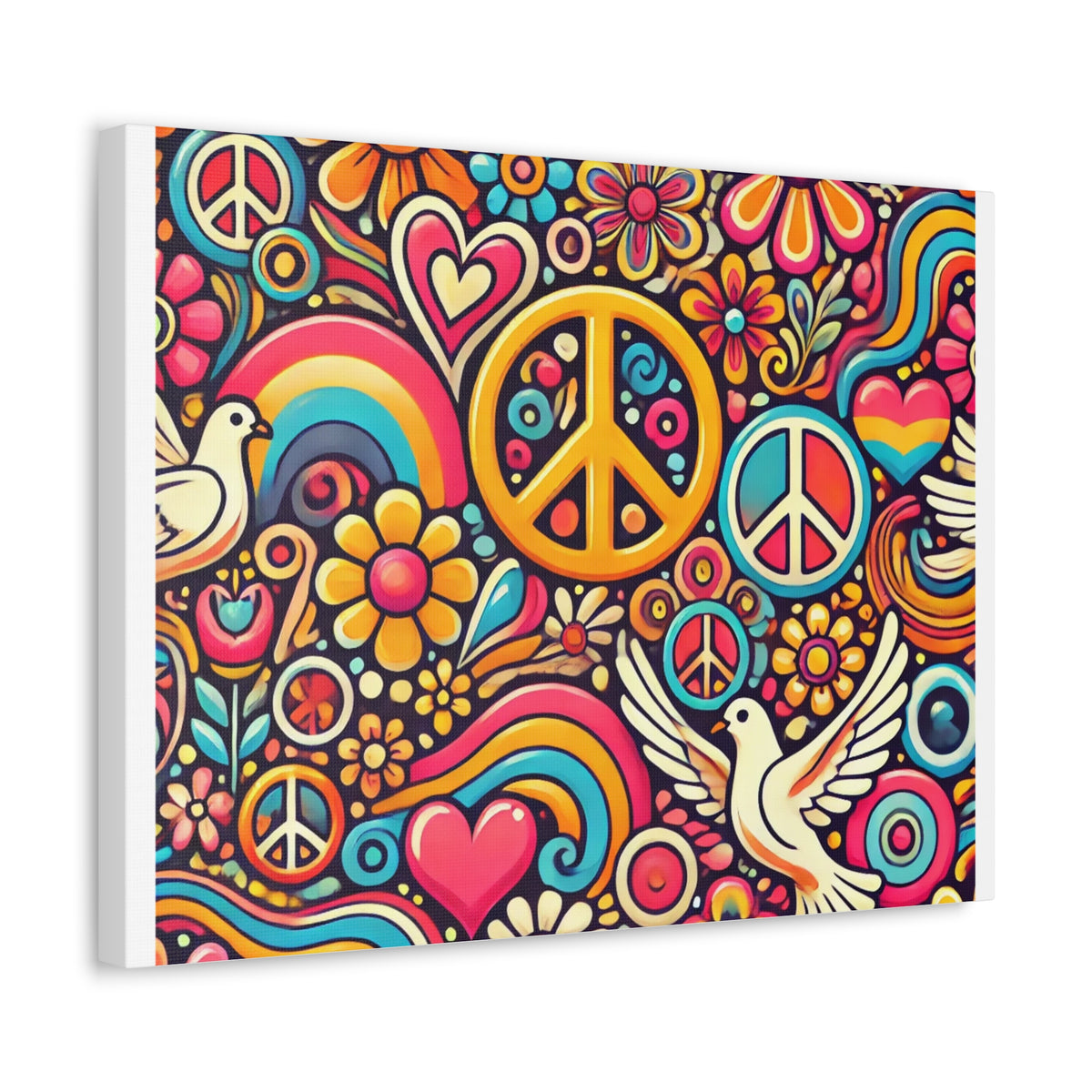 Colorful Peace Floral Pattern Canvas Wall Art