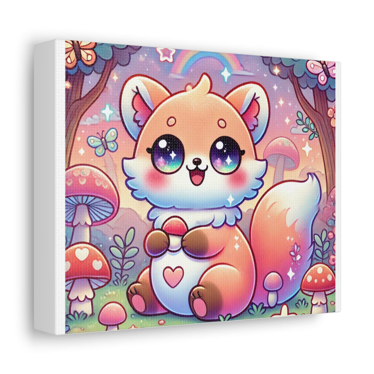 Pastel Woodland Fox Mushroom Kawaii Canvas Wall Art