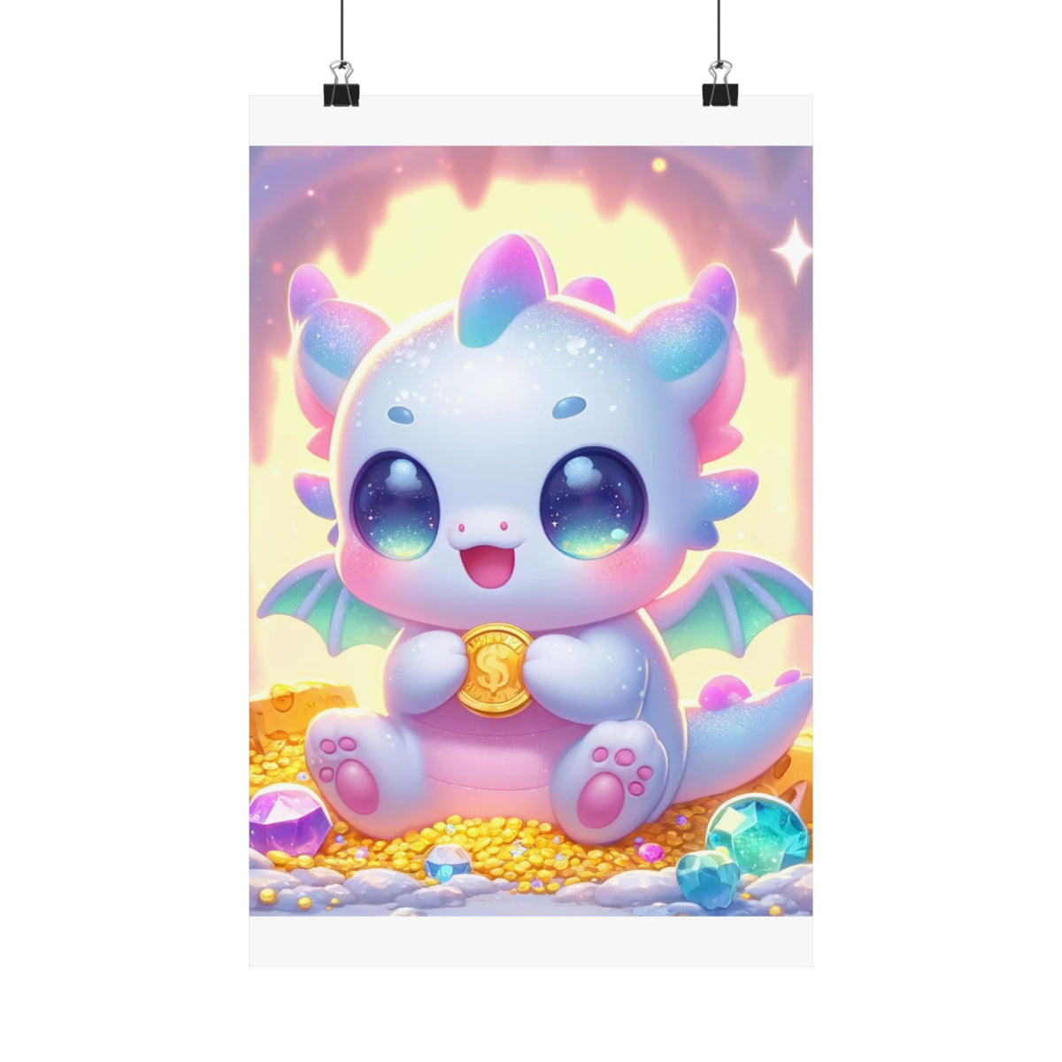 Pastel Treasure Dragon Kawaii Fantasy Wall Art Poster