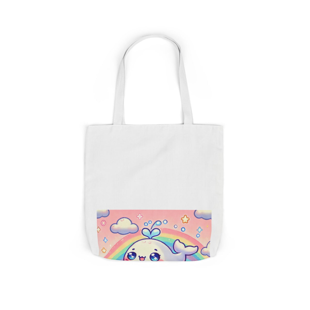 Kawaii Rainbow Whale Pastel Cloud Canvas Tote Bag