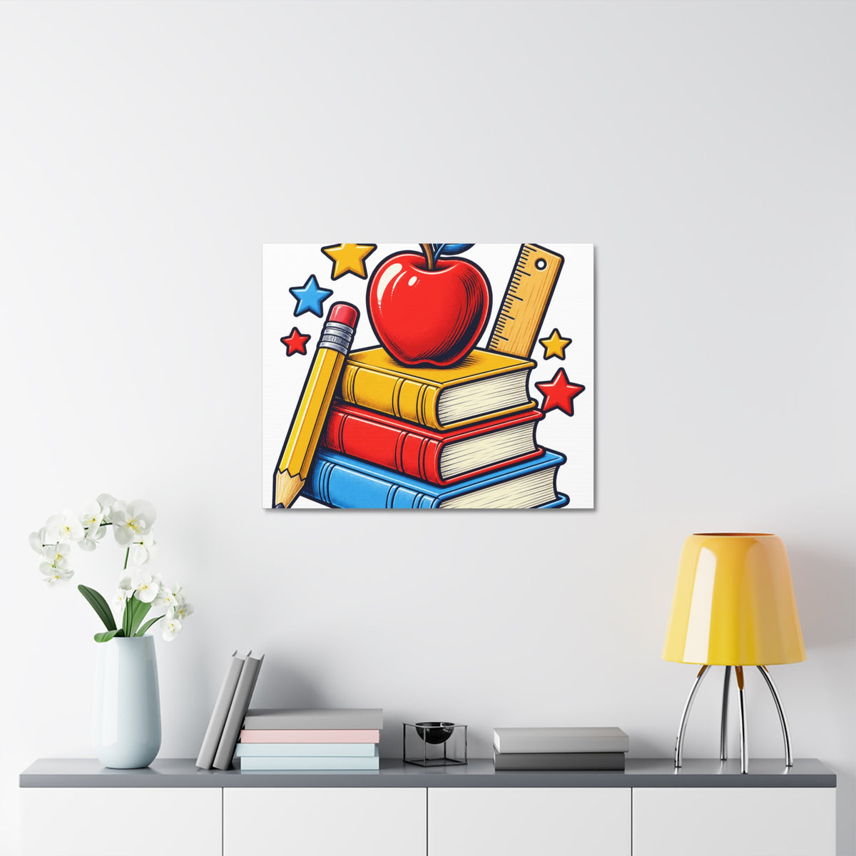 Retro School Books Apple Teacher Appreciation Canvas Art