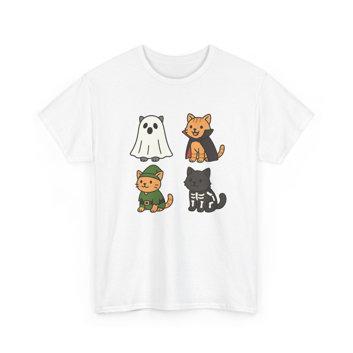 Cute Halloween Cat Tee, Unisex Heavy Cotton Tee, Casual Halloween Shirt, Pet Lover Gift, Fall Apparel, Cartoon Art,