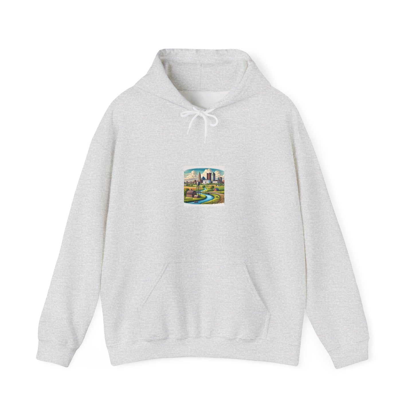 Rural River City Skyline Hometown Landscape Cozy Hoodie