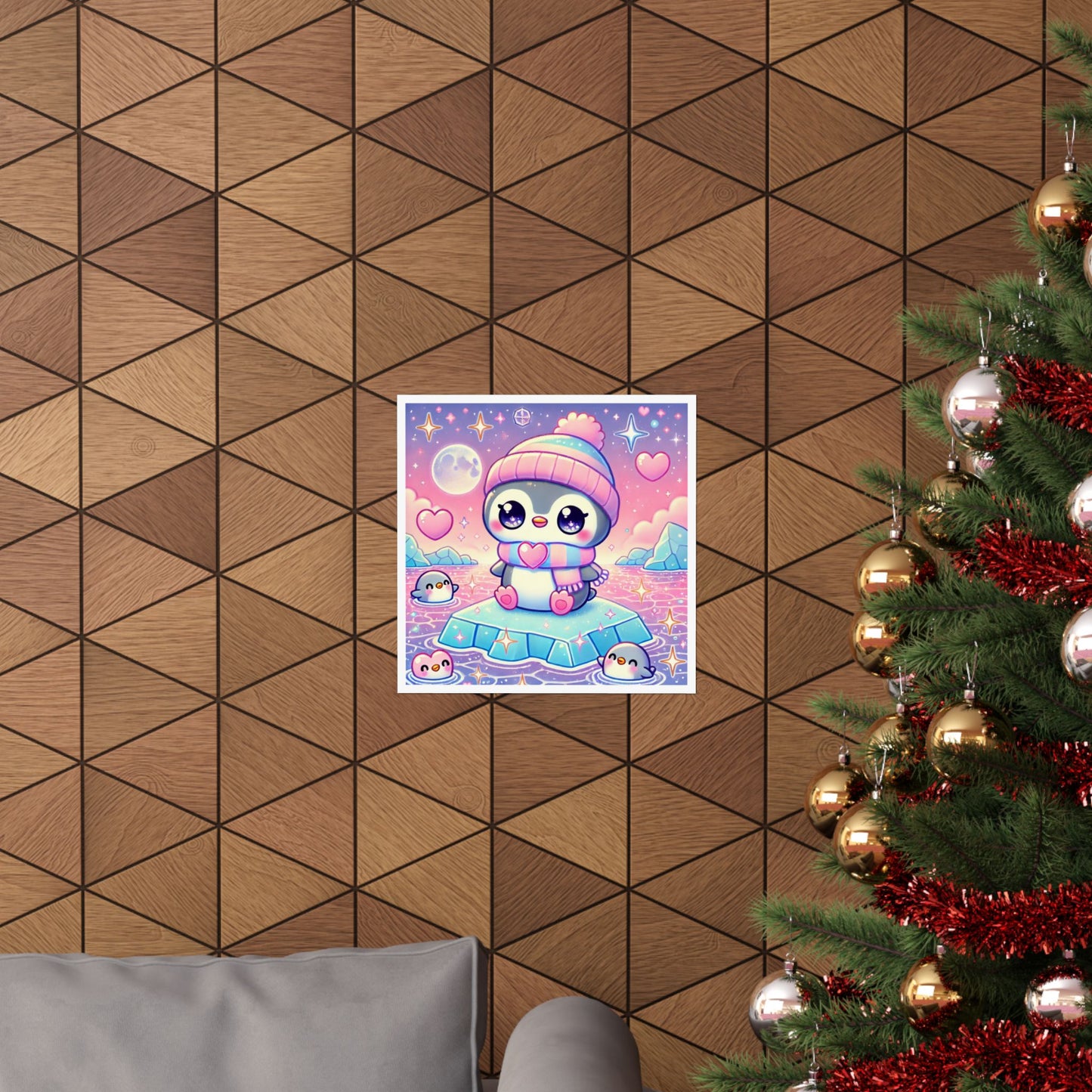 Cute Winter Penguin Ice Floe Kawaii Art Poster