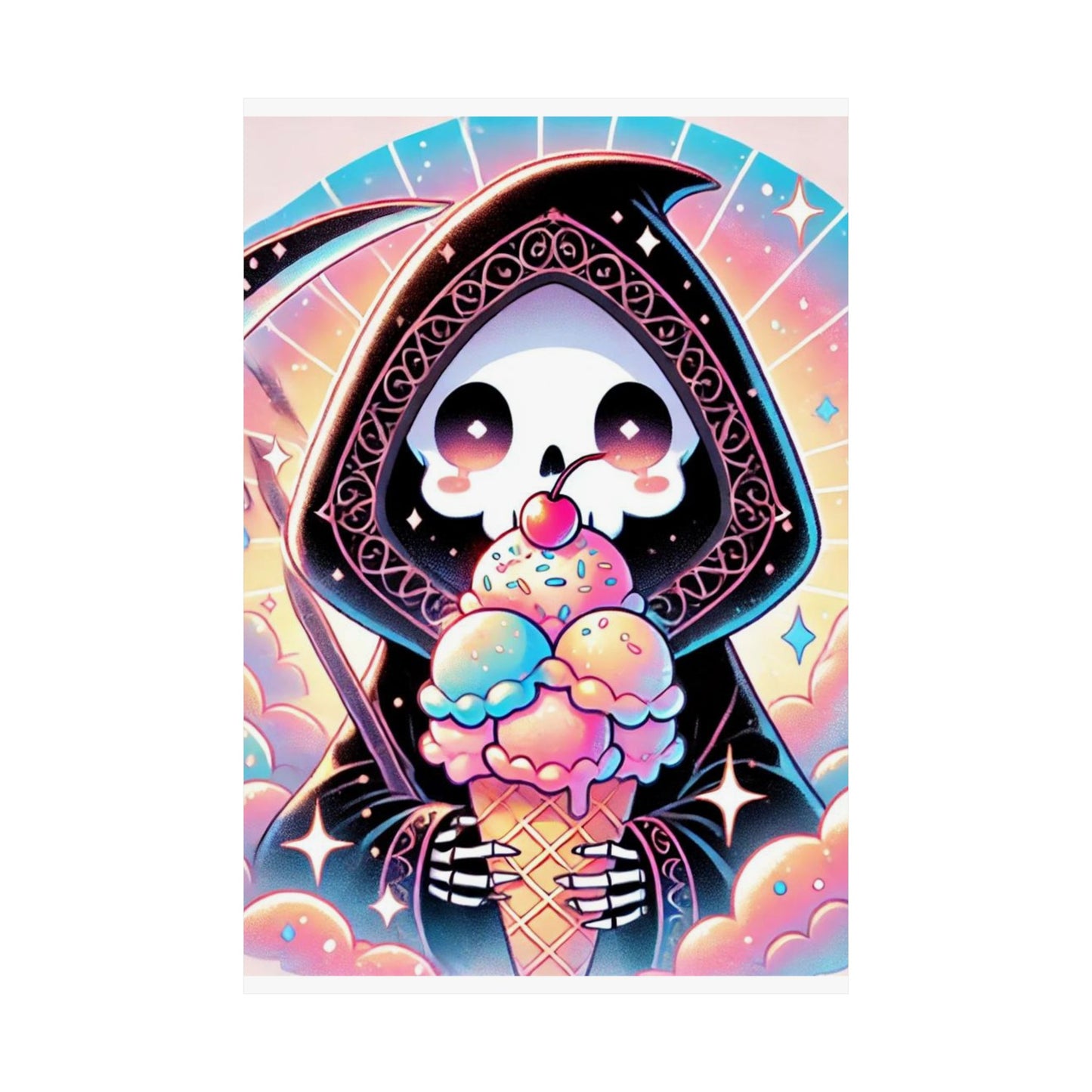 Cute Grim Reaper Ice Cream Pastel Novelty Poster