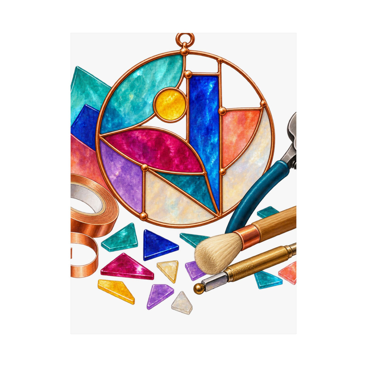 Abstract Stained Glass Suncatcher Workshop Poster