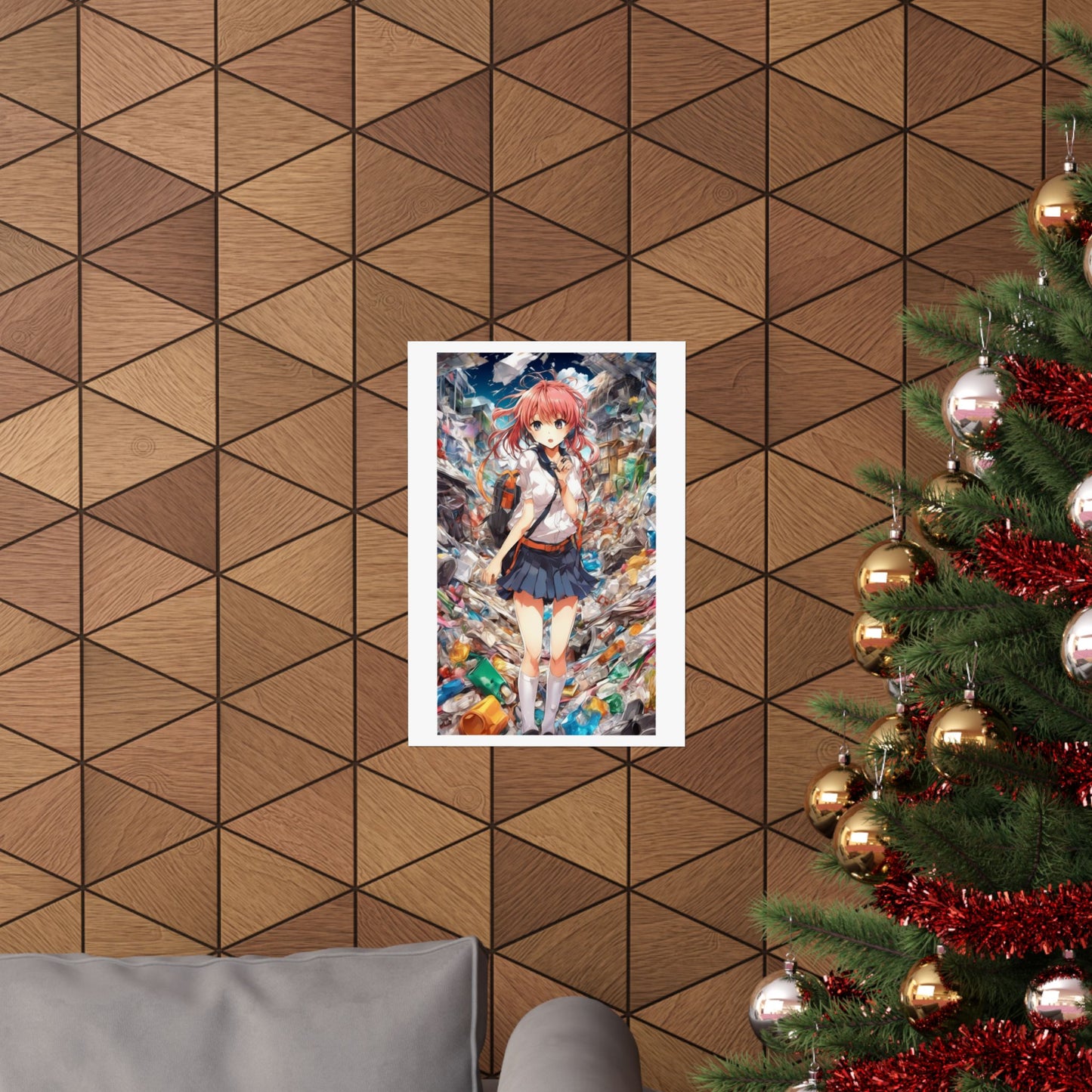 Recycling Day Anime Schoolgirl Eco Street Art Poster