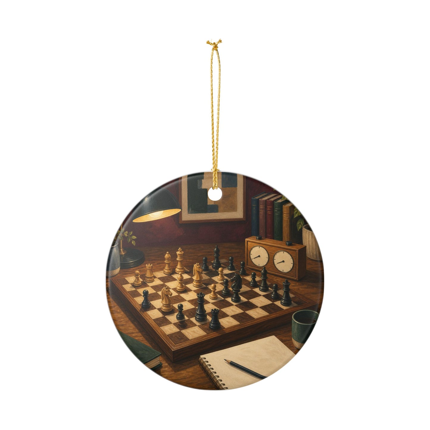 Cozy Chess Strategy Game Hobby Art Ceramic Ornament, Holiday Keepsake and Gift