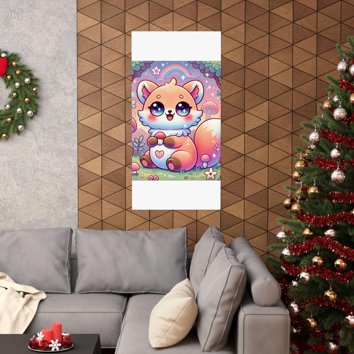 Pastel Woodland Fox Mushroom Kawaii Wall Art Poster