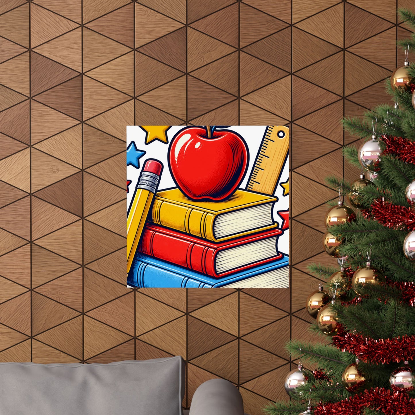 Retro School Books Apple Teacher Appreciation Art Poster