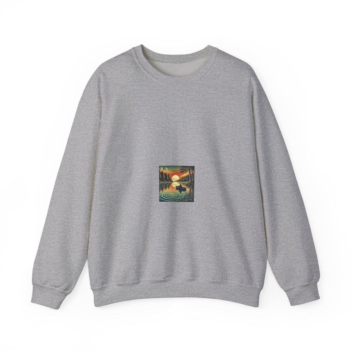 Sunset Lake Fishing Retreat Angler Crewneck Sweatshirt Nature Gift