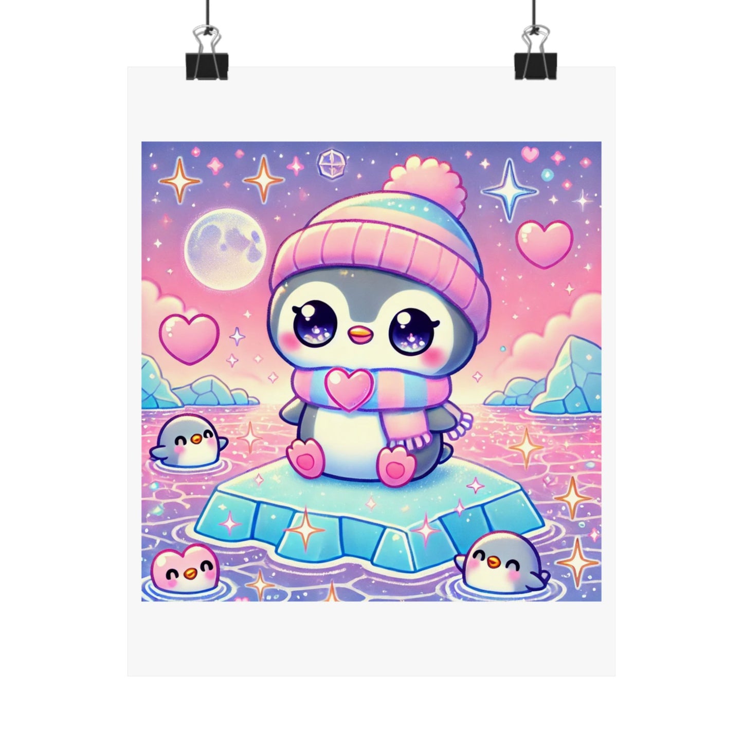 Cute Winter Penguin Ice Floe Kawaii Art Poster