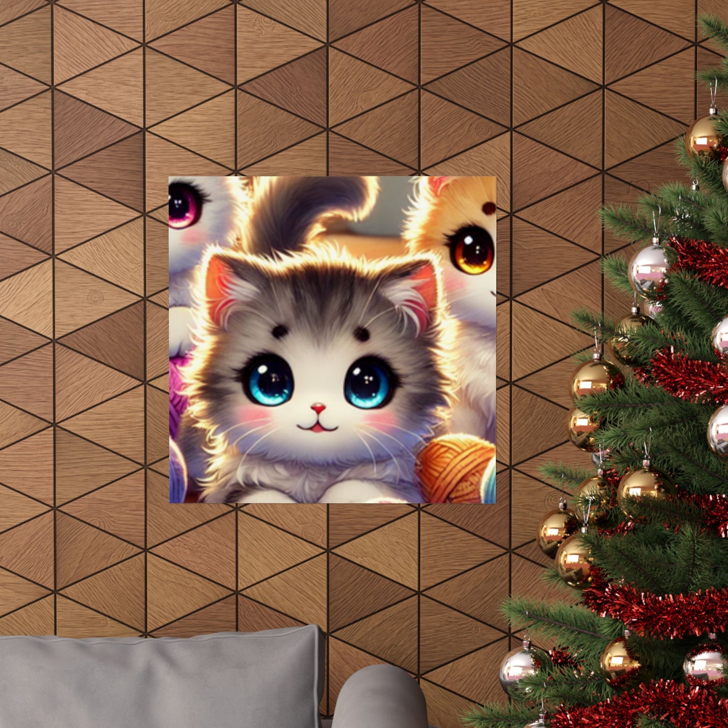 Cozy Yarn Kittens Cute Cat Poster Knitting Room Wall Art Decor