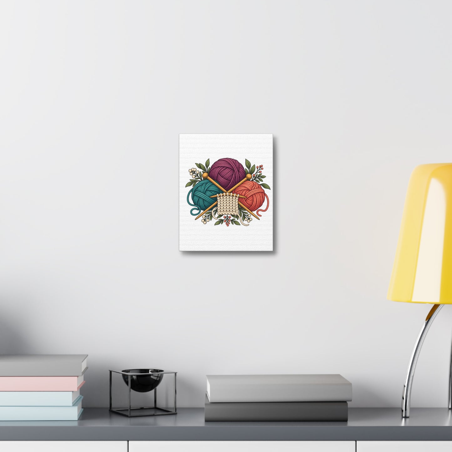 Retro Yarn and Knitting Botanical Art Canvas