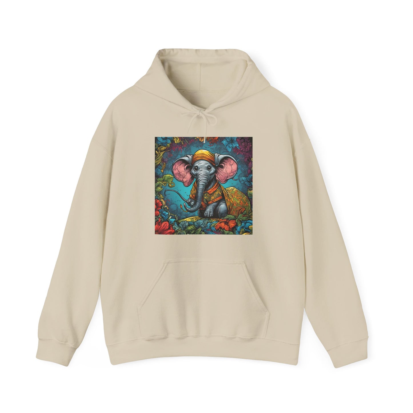 Colorful Storybook Elephant Floral Garden Art Hoodie