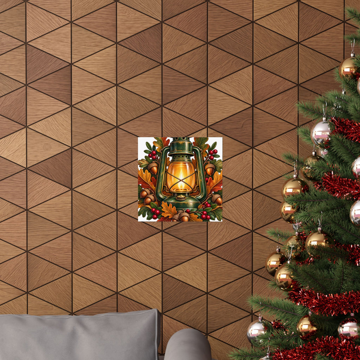 Autumn Oak Lantern and Acorns Poster