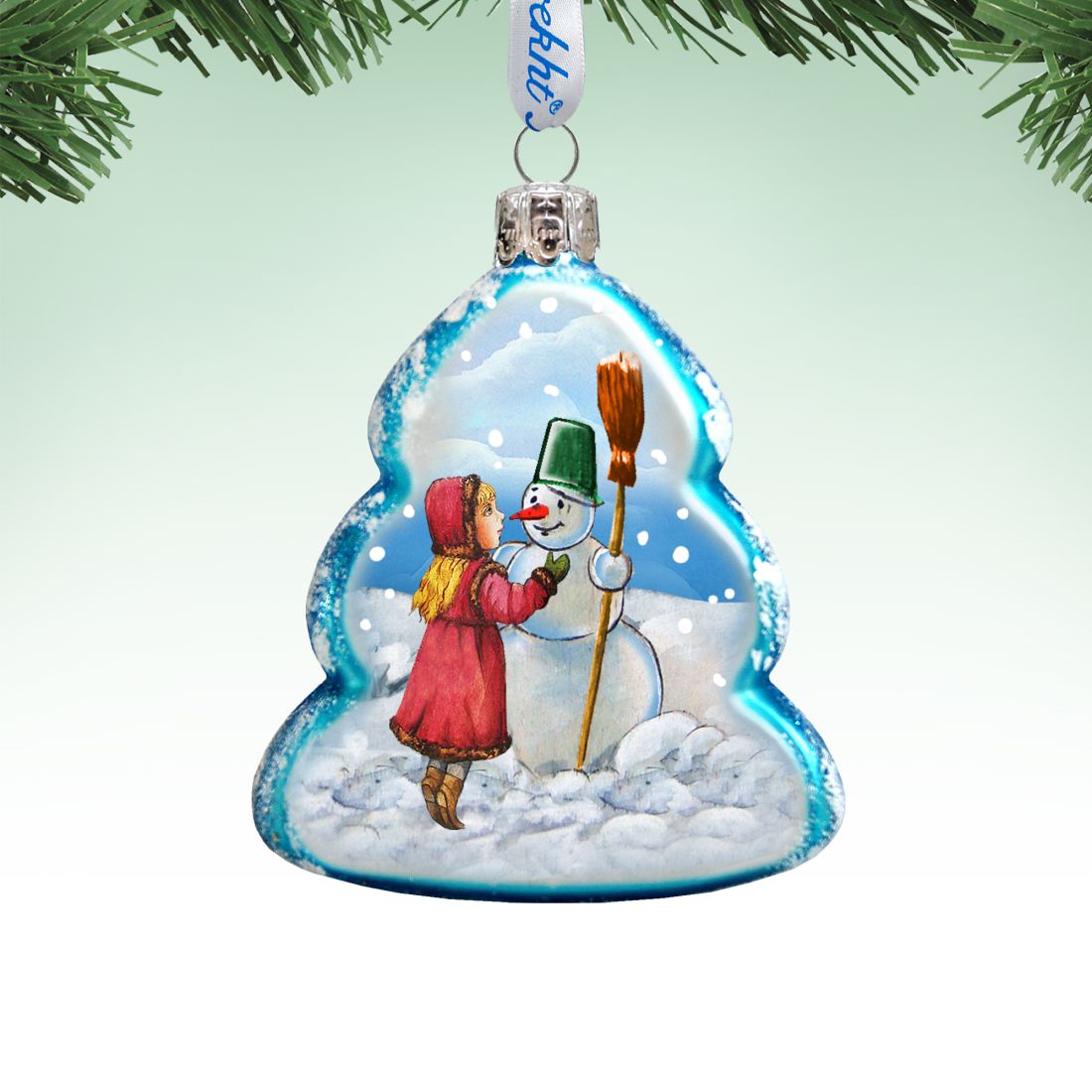 Playing Snowman Mercury Glass Ornament by G. DeBrekht - Christmas Santa Snowman Decor - 777386