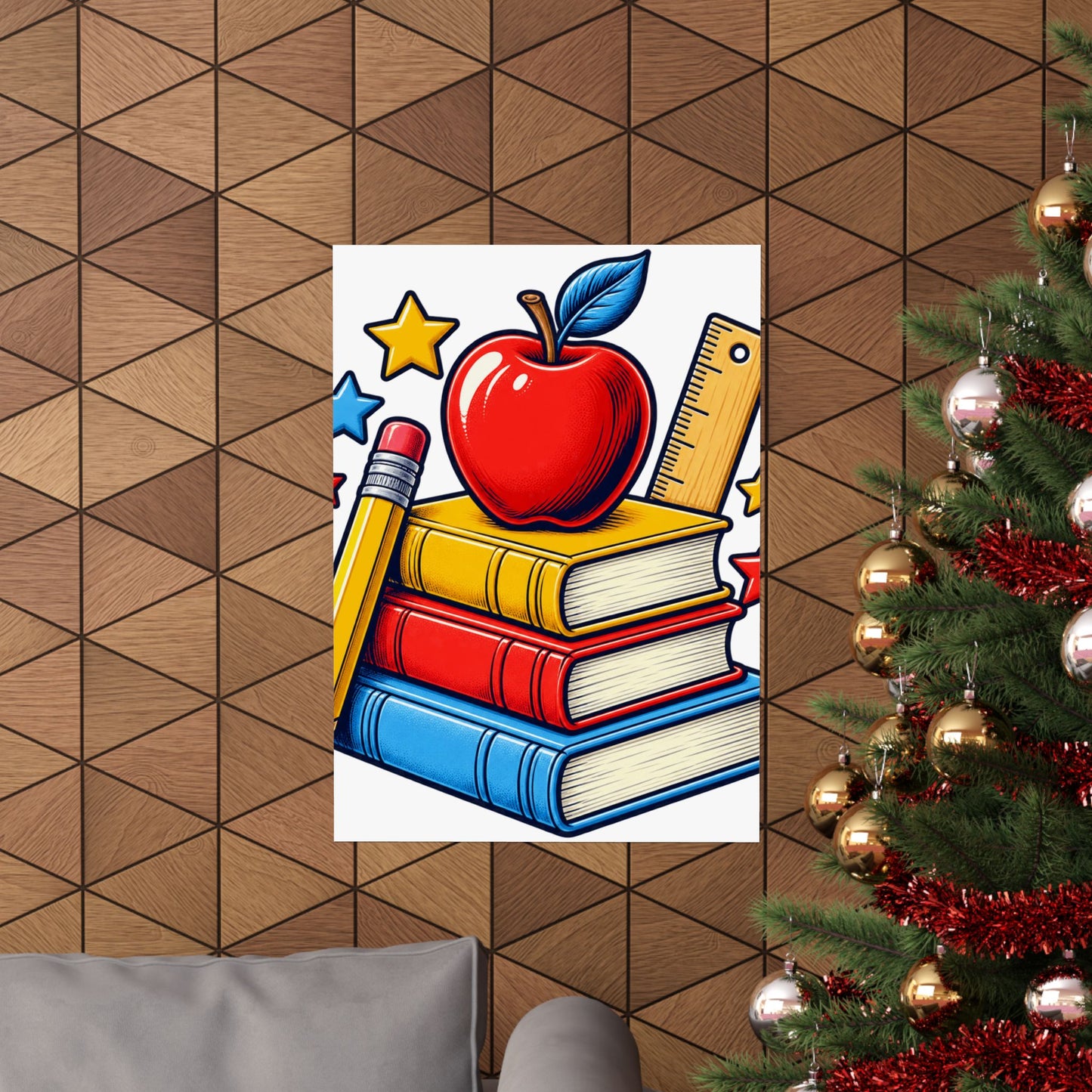 Retro School Books Apple Teacher Appreciation Art Poster
