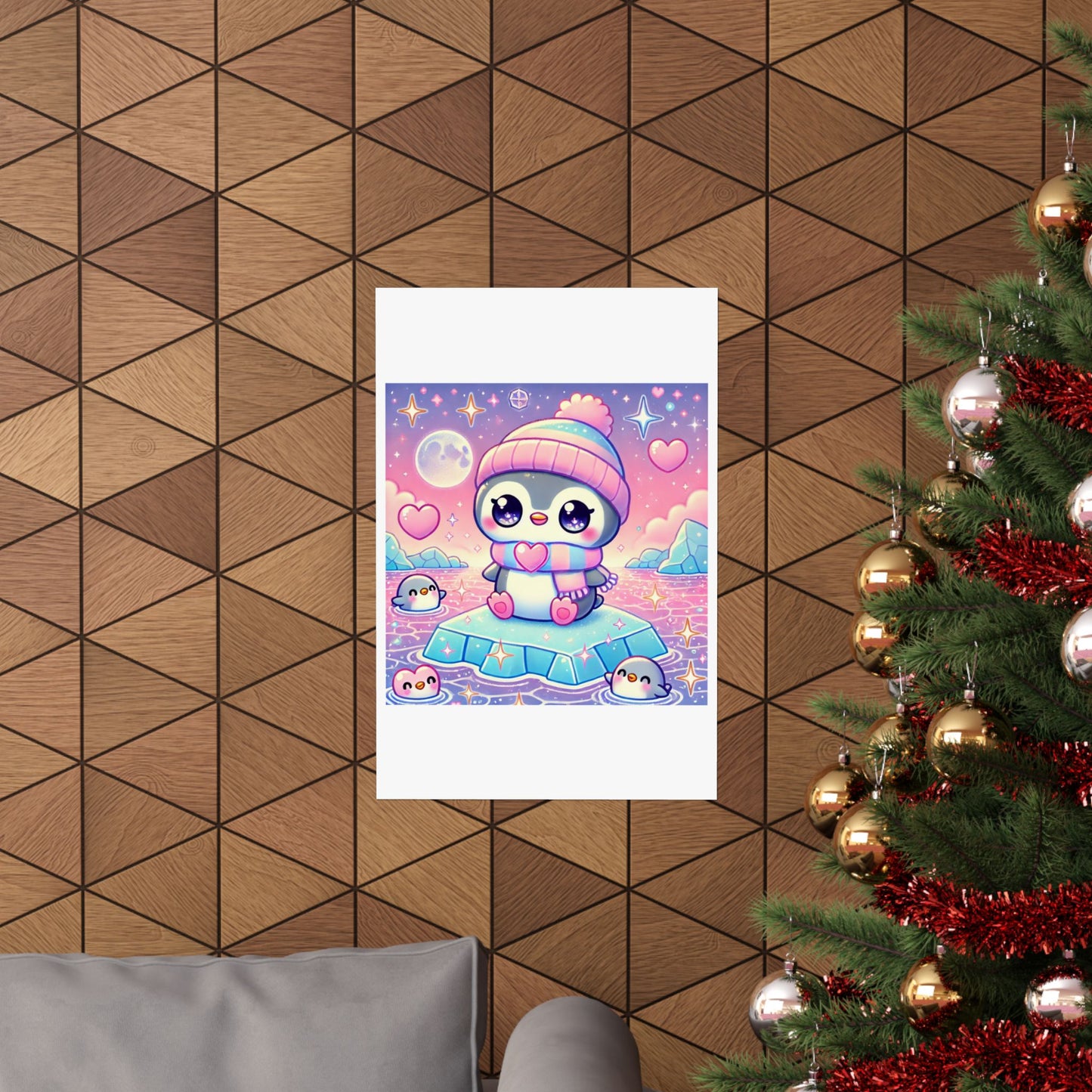 Cute Winter Penguin Ice Floe Kawaii Art Poster
