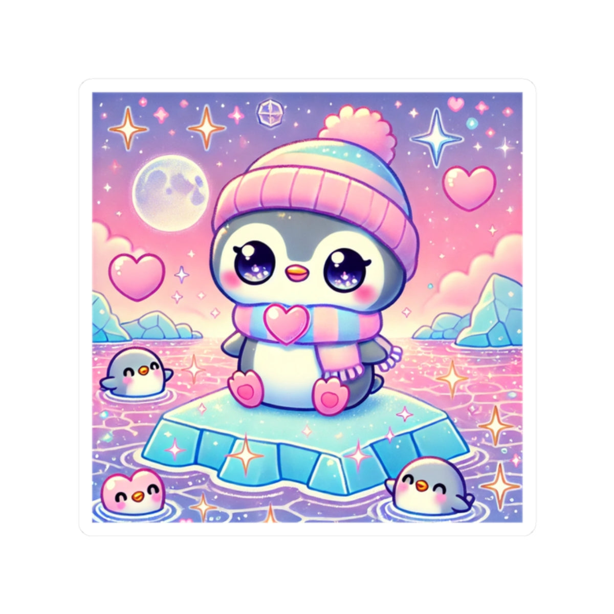 Cute Winter Penguin Ice Floe Kawaii Art Sticker