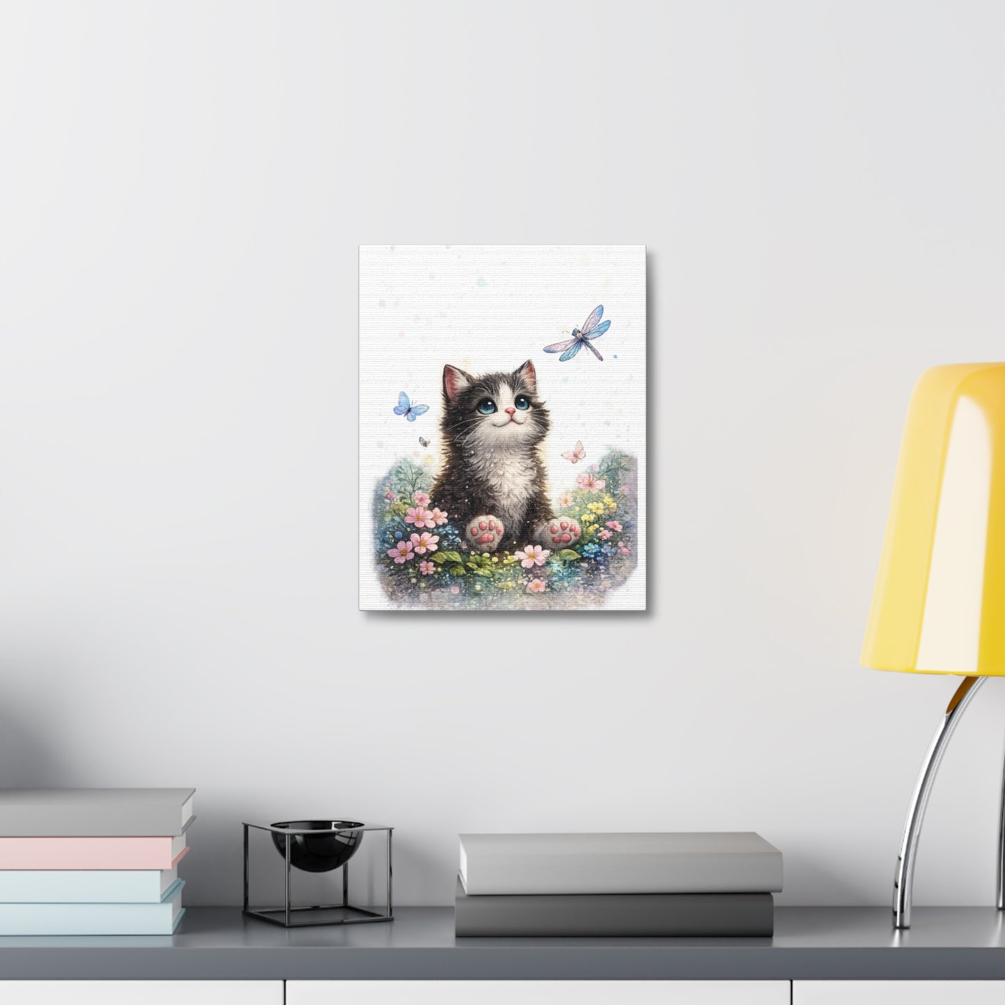 Whimsical Kitten Butterfly Garden Canvas Art