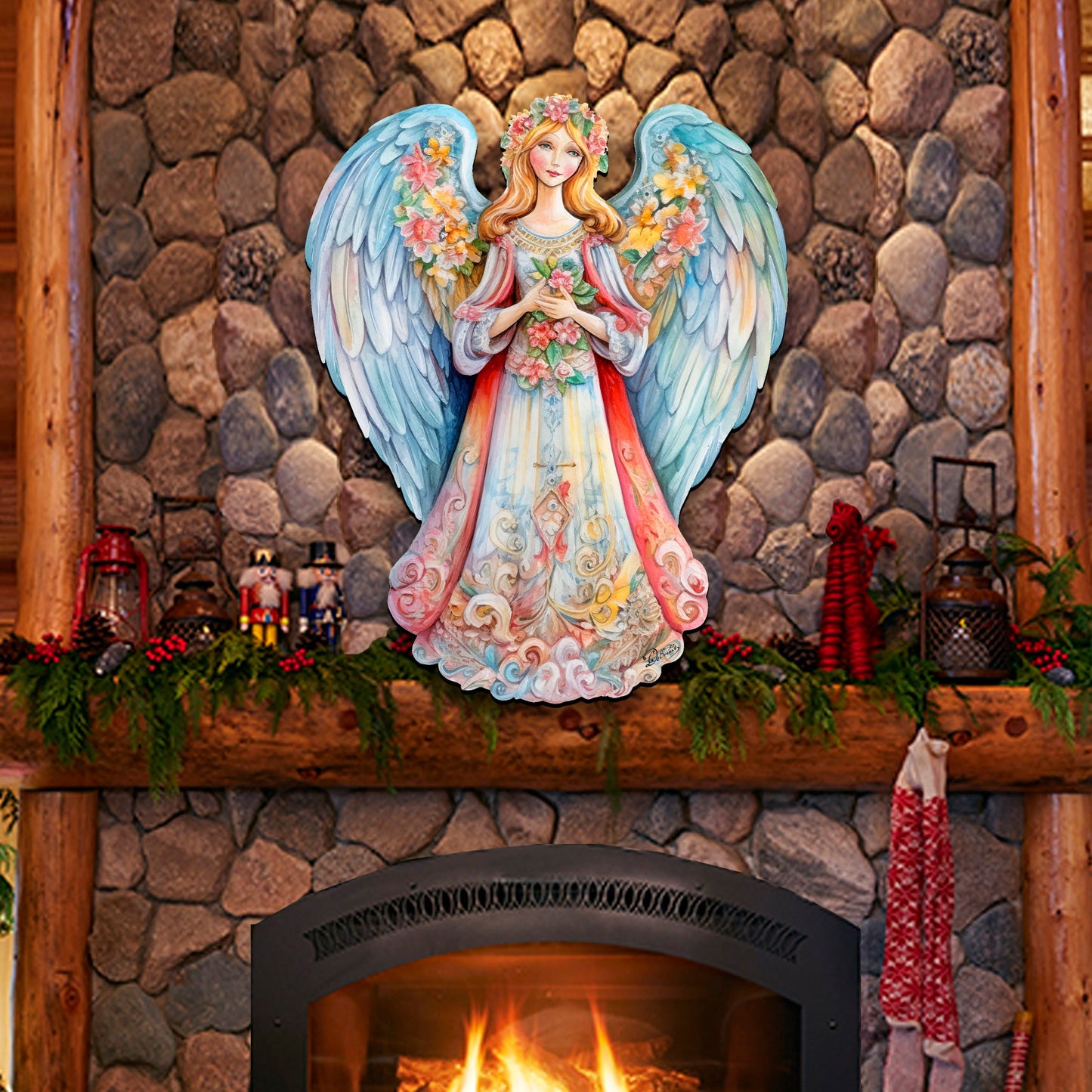 Blue Floral Angel Holiday Door Decor  by G. Debrekht - Christmas Decor - 8611024H