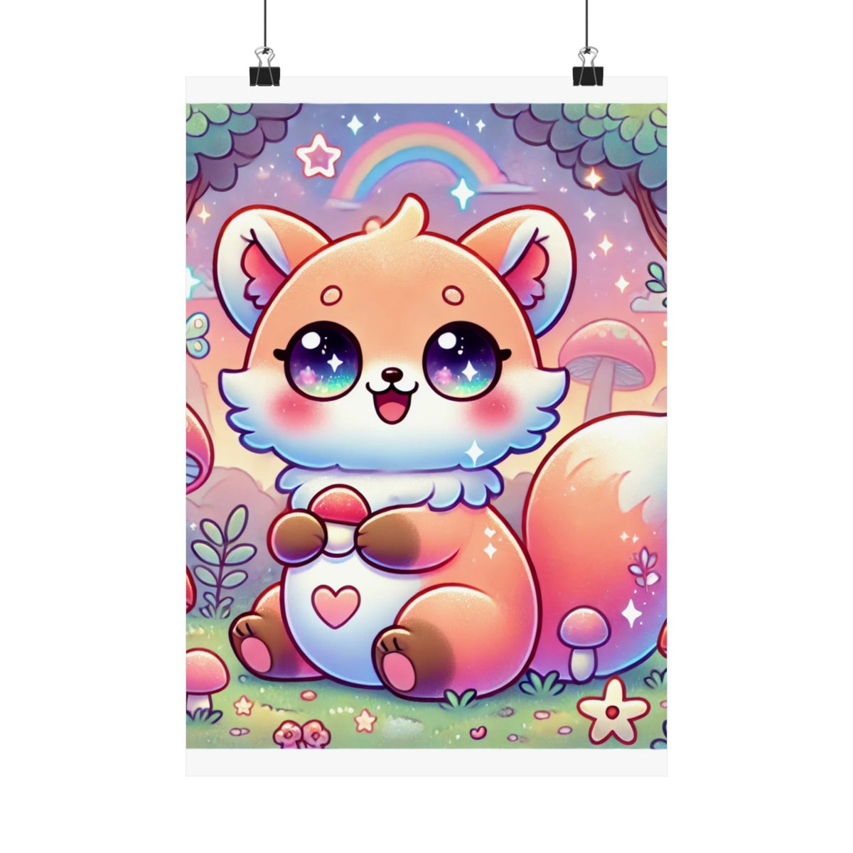 Pastel Woodland Fox Mushroom Kawaii Wall Art Poster