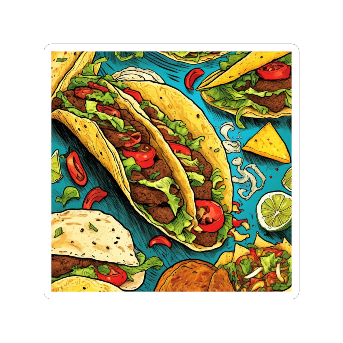 Taco Party Pattern Foodie Gift Art Sticker