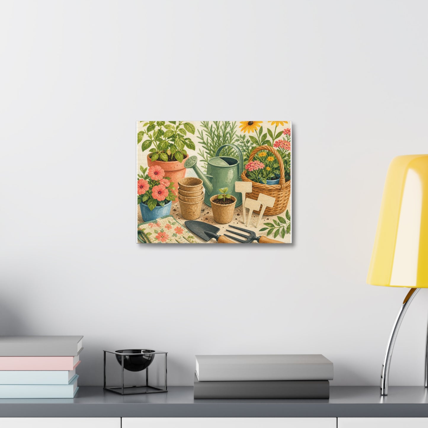 Colorful Gardening Tools and Flowers Canvas Art