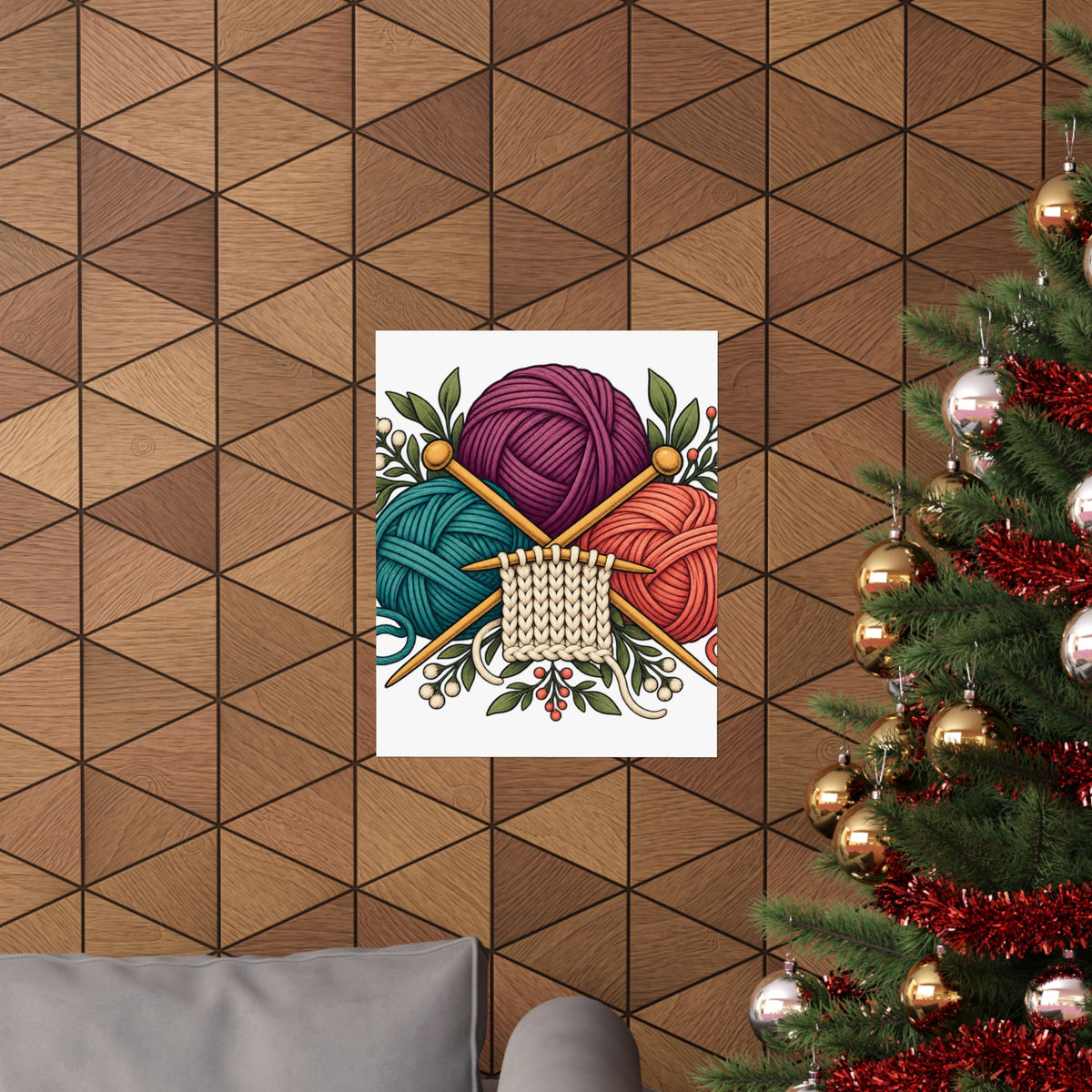 Retro Yarn and Knitting Botanical Art Poster