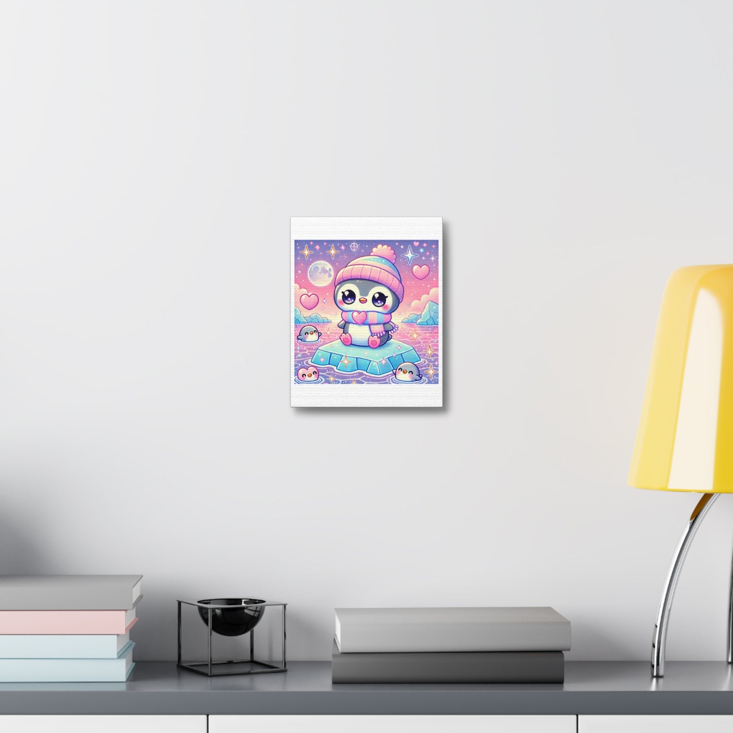 Cute Winter Penguin Ice Floe Kawaii Art Canvas