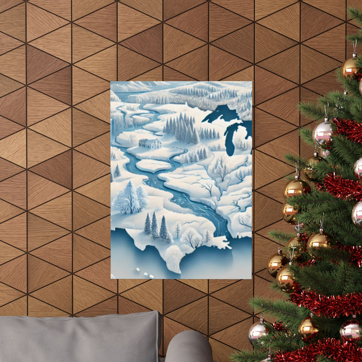 Winter USA Dreamscape Snowy Map Poster Wall Art Decor