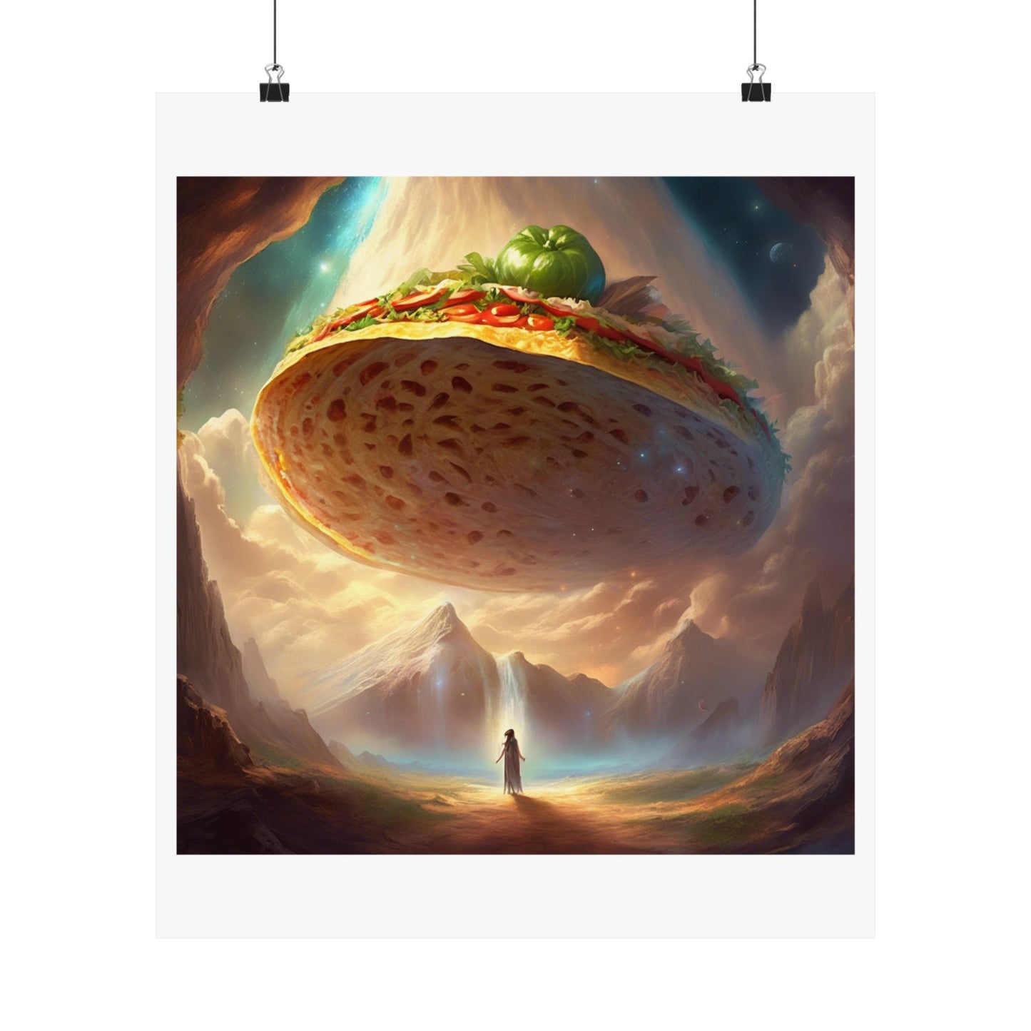 Cosmic Taco UFO Surreal Food Fantasy Art Poster