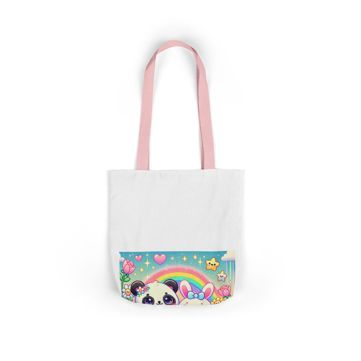 Pastel Panda and Bunny Rainbow Garden Canvas Tote Bag