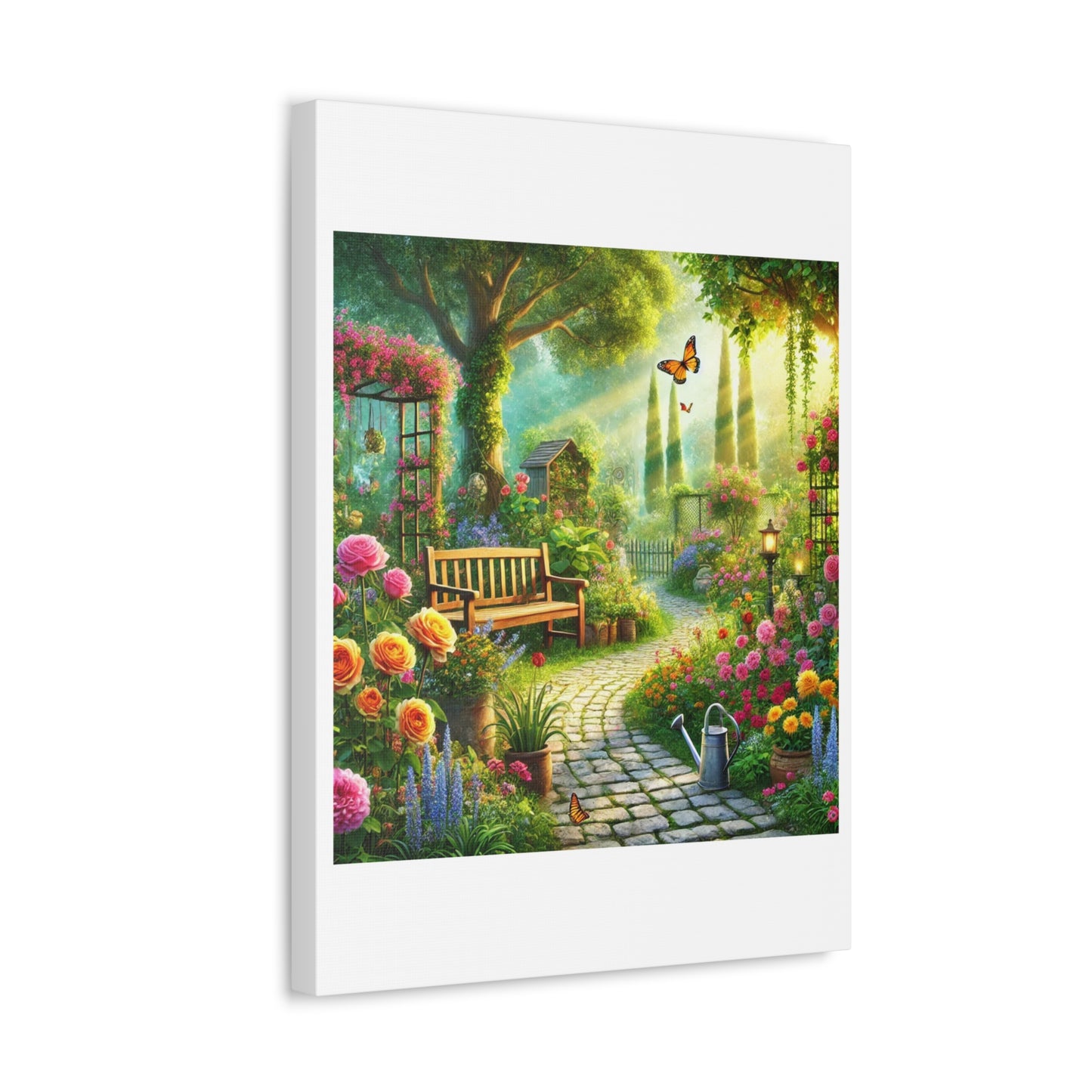 Sunlit Spring Flower Garden Bench Canvas
