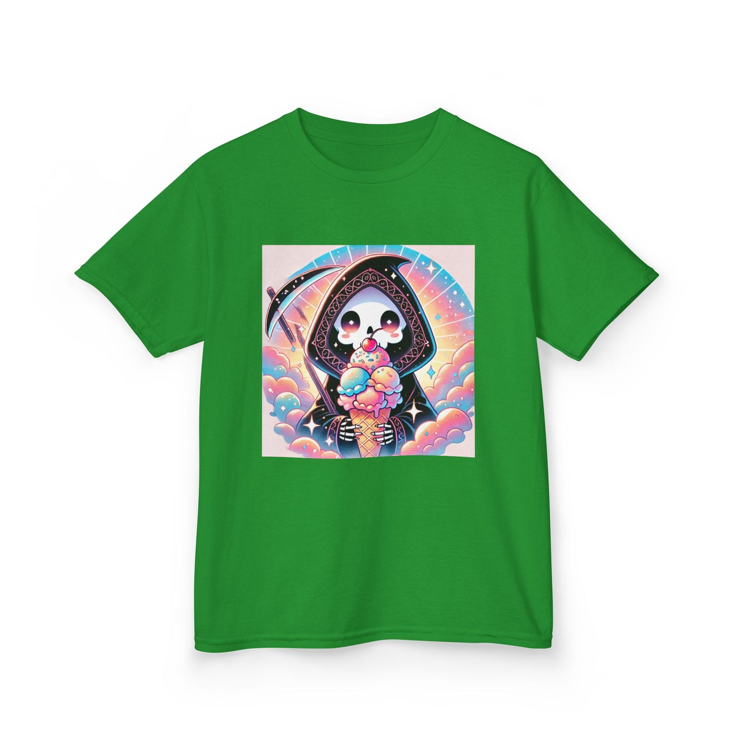 Grim Reaper Ice Cream Kawaii Anime Kids Short Sleeve Tee - Cute & Stylish Graphic T-Shirt - Fun Gift for Boys Girls!