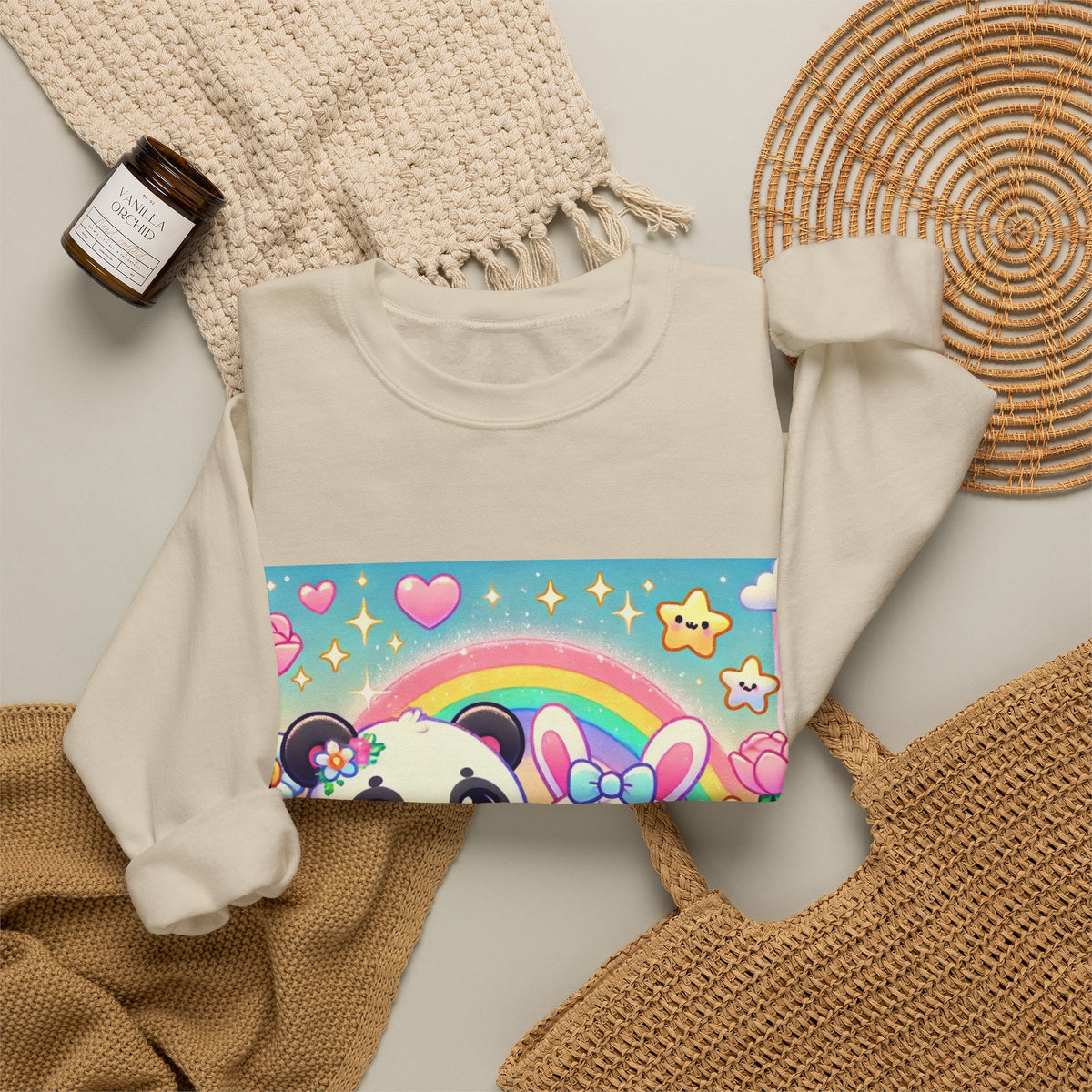 Pastel Panda and Bunny Rainbow Garden Sweatshirt