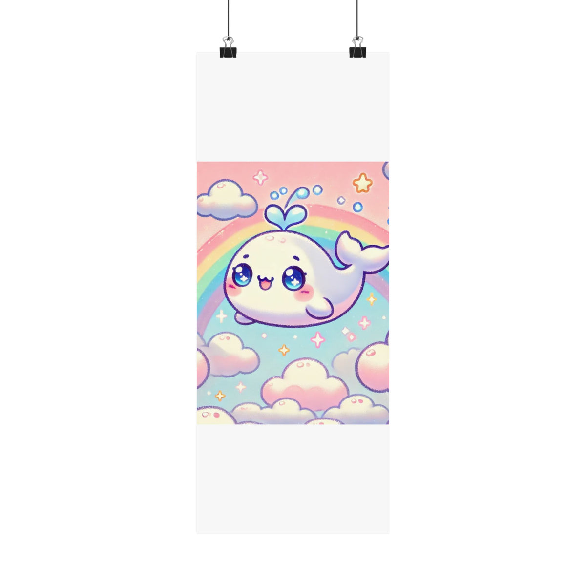 Kawaii Rainbow Whale Pastel Cloud Wall Art Poster