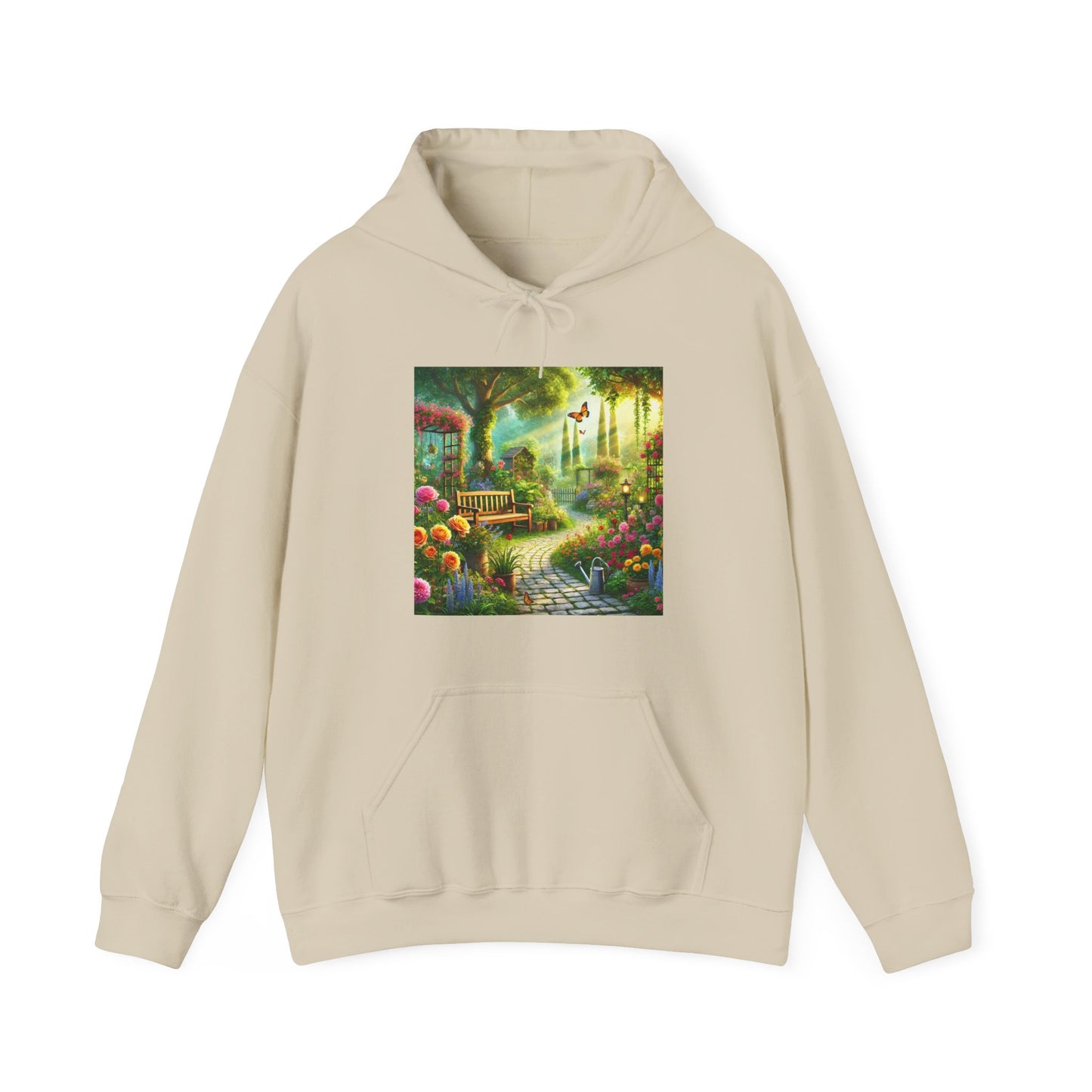 Sunlit Spring Flower Garden Bench Hoodie