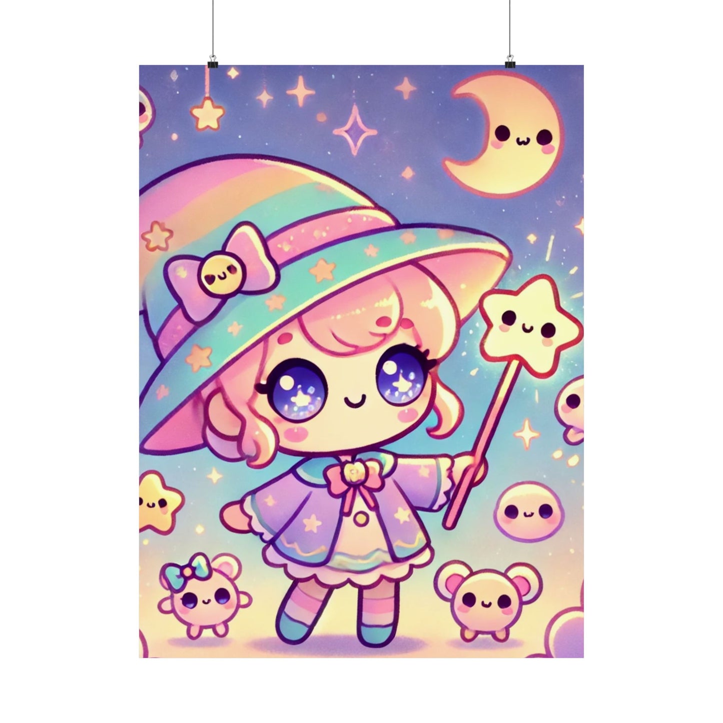 Kawaii Moon Wand Pastel Fantasy Wall Art Poster