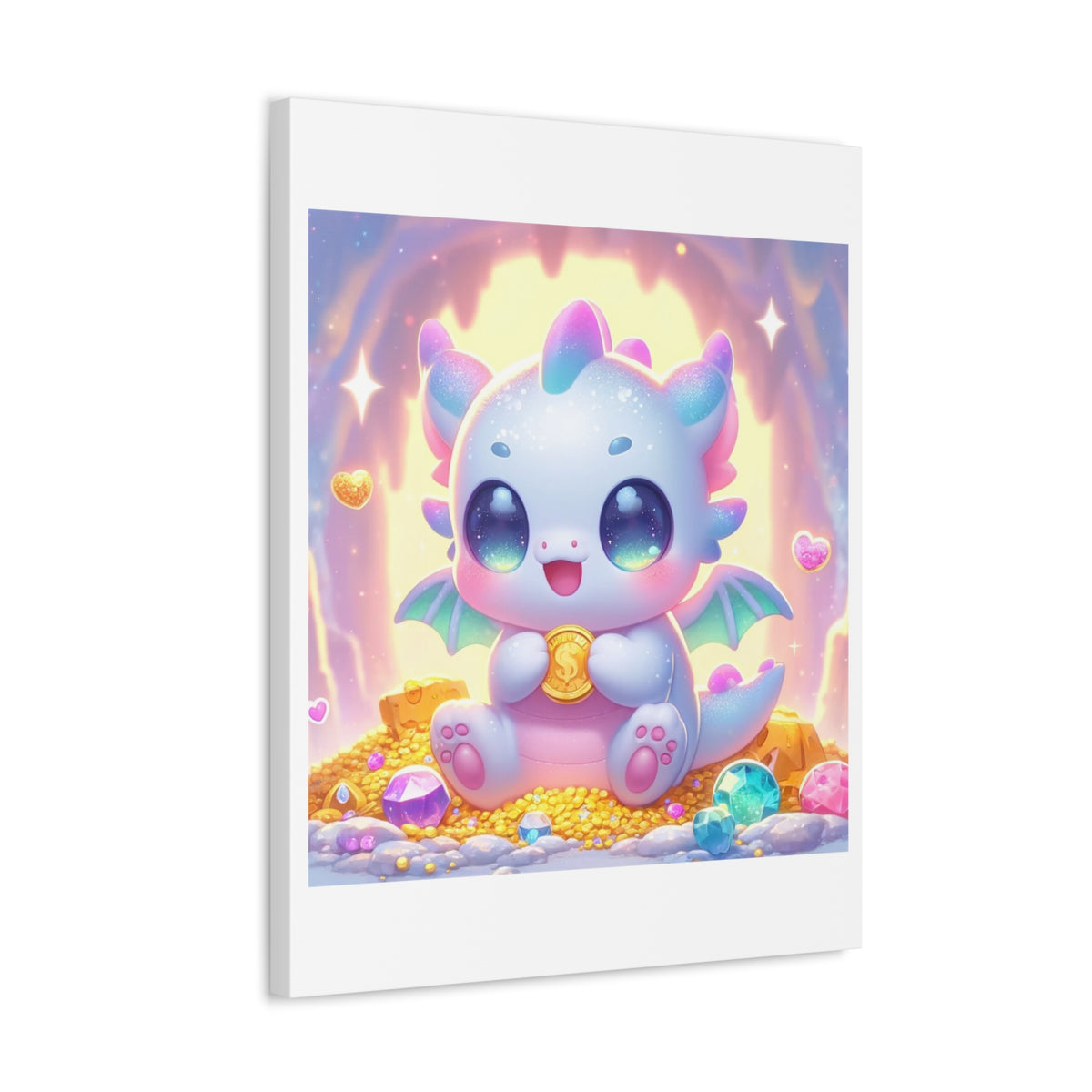 Pastel Treasure Dragon Kawaii Fantasy Canvas Wall Art