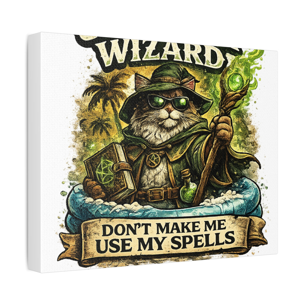 Crazy Cat Wizard Funny Fantasy Magic Canvas Art