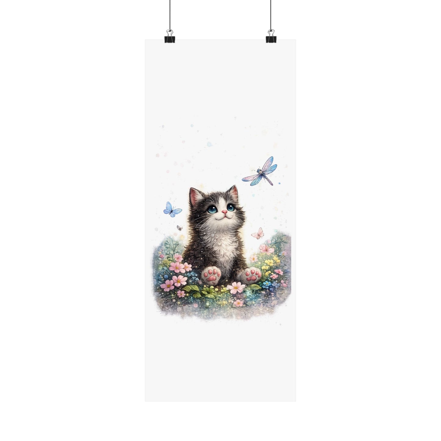Whimsical Kitten Butterfly Garden Art Poster