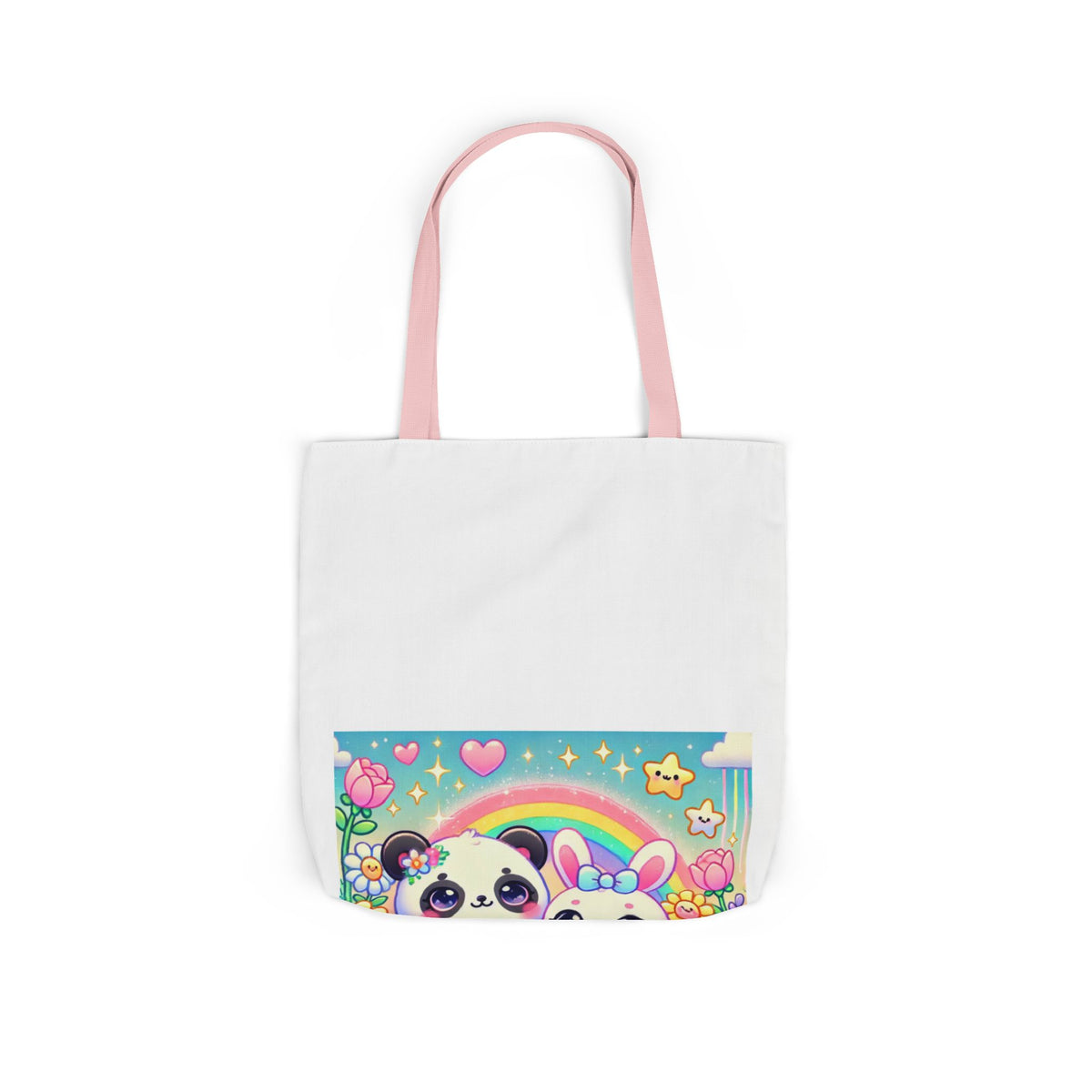 Pastel Panda and Bunny Rainbow Garden Canvas Tote Bag