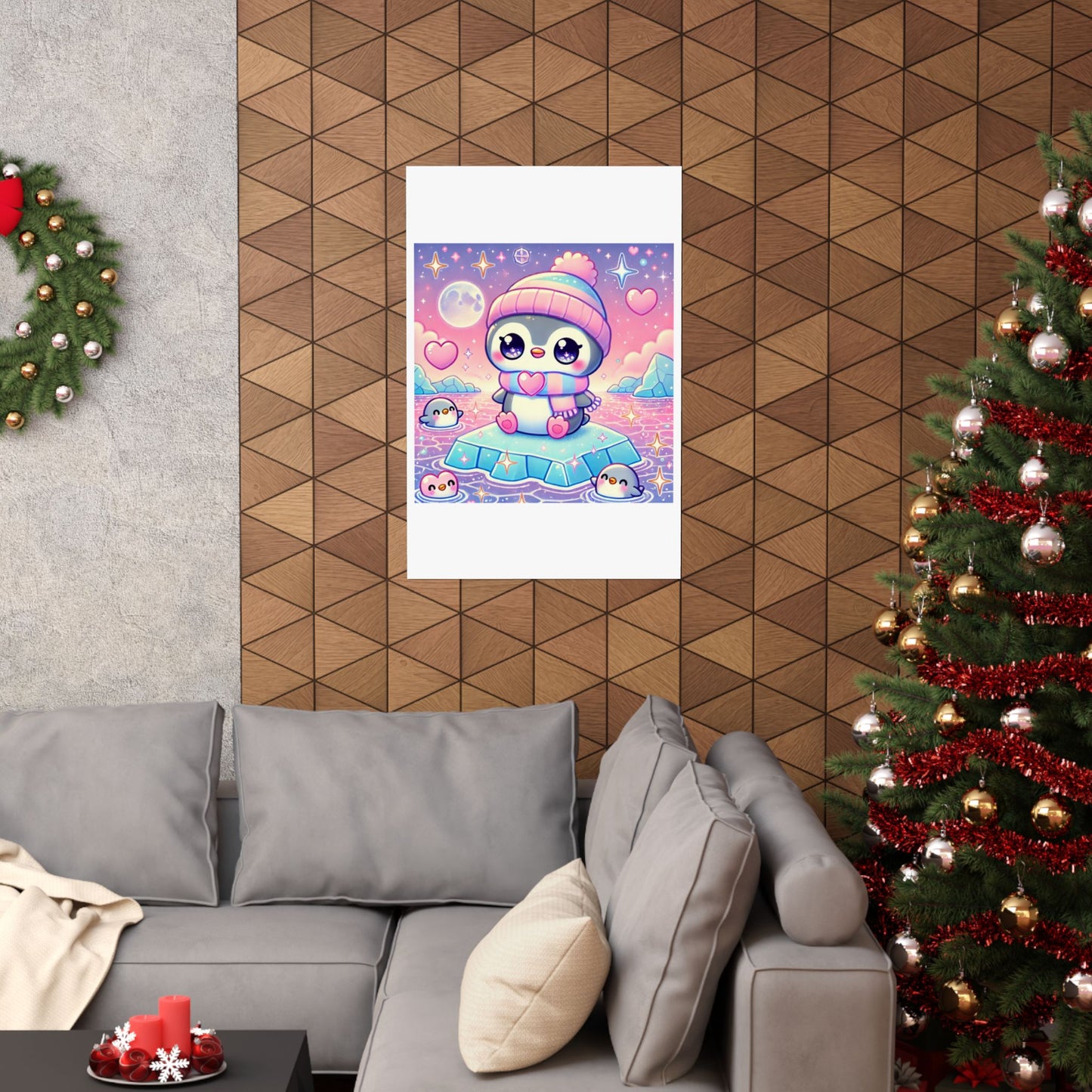 Cute Winter Penguin Ice Floe Kawaii Art Poster