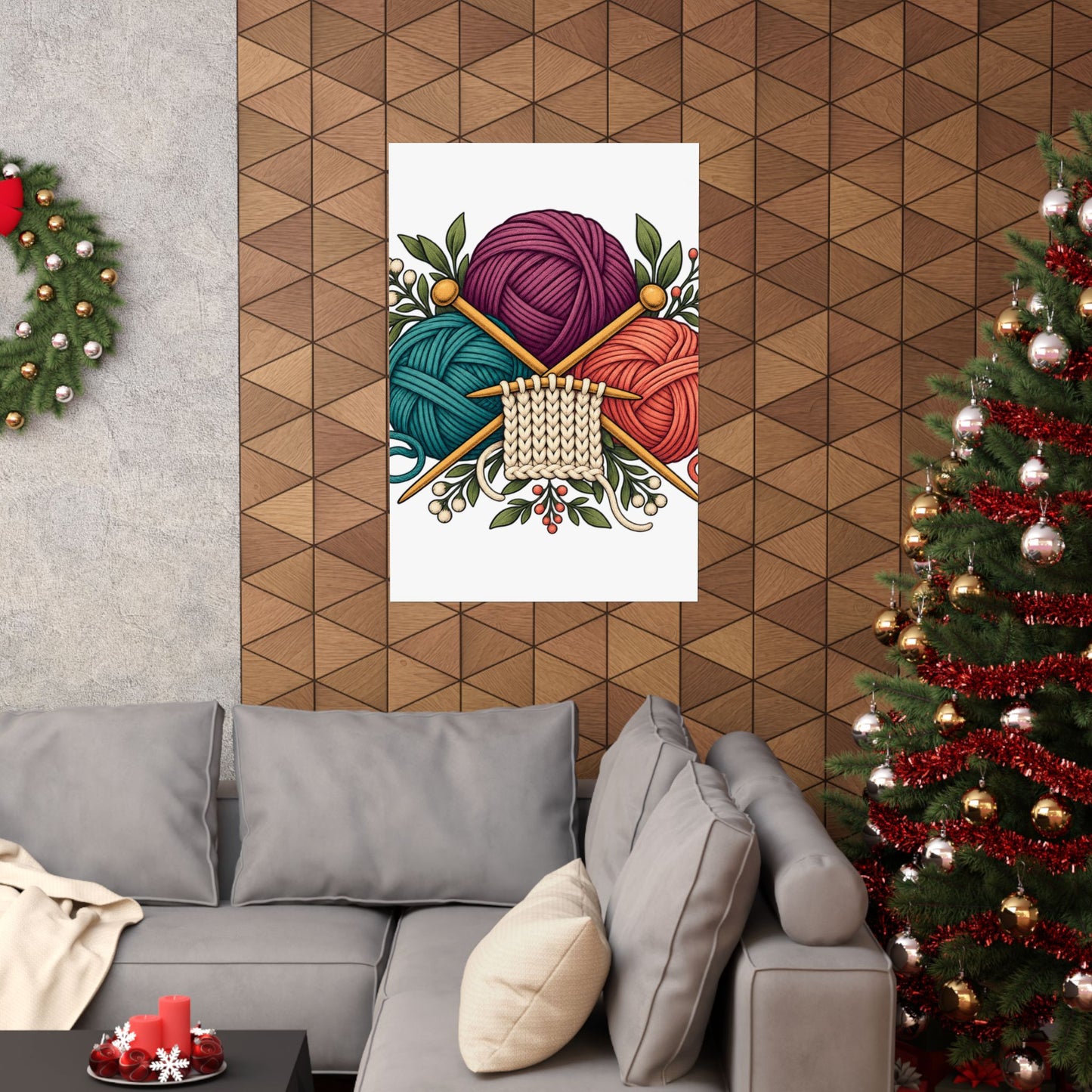 Retro Yarn and Knitting Botanical Art Poster
